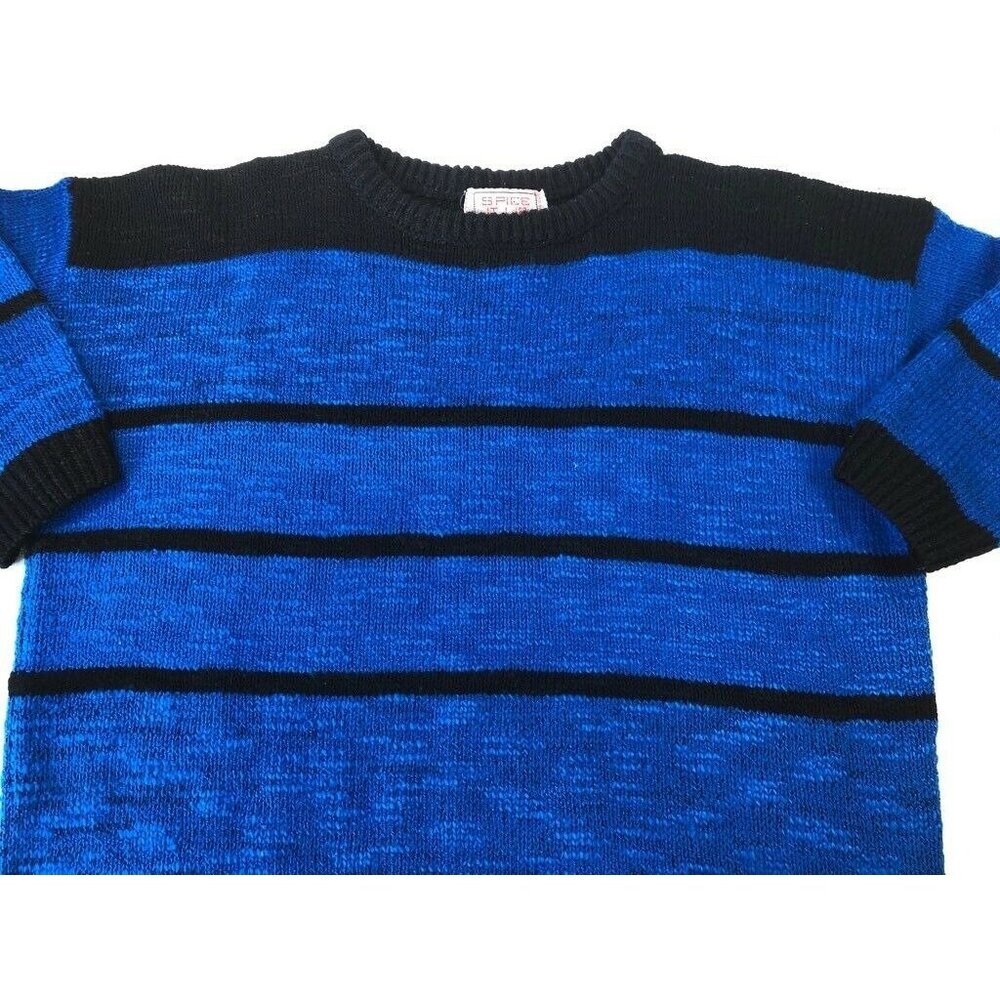 Spice It Up Crewneck Sweater Womens S Blue Black Stripe Oversize Vtg 80s 90s